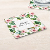Tropical Pink Hibiscus Floral Bridal Shower   Rechteckiger Pappuntersetzer (angewinkelt)
