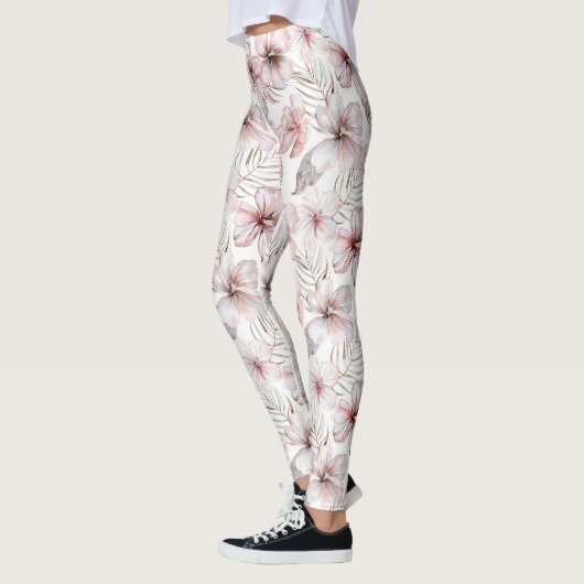 Tropical Pink Hibiscus Flowers Leggings (Links)