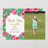 Tropical Pink Hibiskus Geburtstag Foto Vielen Dank Dankeskarte (Vorne/Hinten)