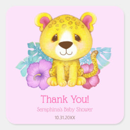 Tropical Pink Leopard Baby Dusche Vielen Dank Quadratischer Aufkleber