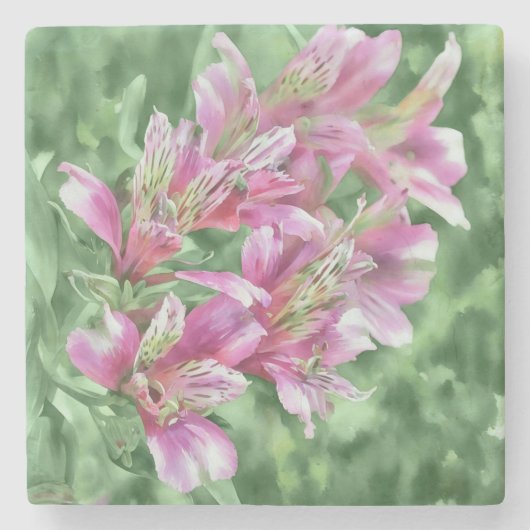 Tropical Pink Lily Blume Garden Art Marbella Steinuntersetzer (Vorderseite)