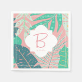 Tropical Pink Monogram Green Palm Blätter Napkins Serviette (Vorderseite)