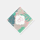 Tropical Pink Monogram Green Palm Blätter Napkins Serviette (Ecke)