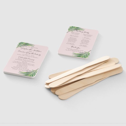 Tropical Pink Palm Blätter Beach Hochzeitsprogramm Fächer (Non-assembled)