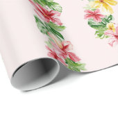 Tropical Pink Yellow Hibiscus Flowers Birthday Geschenkpapier (Rolleneckpunkt)