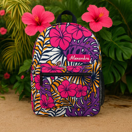 Tropical Plants and Hibiscus Exotic Floral Design Bedruckter Rucksack