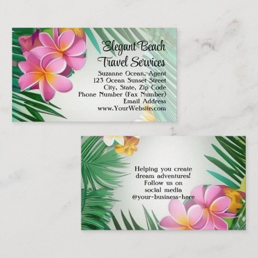 Tropical Plumeria Blume Wellness-Center Beach Trav Visitenkarte (Vorne/Hinten)