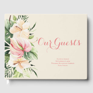 Tropical Plumeria & Flamingo Lily Floral Guest Boo Gästebuch