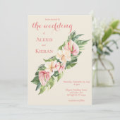 Tropical Plumeria & Flamingo Lily Garland Invitati Einladung (Stehend Vorderseite)