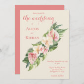 Tropical Plumeria & Flamingo Lily Garland Invitati Einladung (Vorne/Hinten)