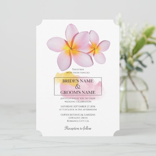 Tropical Plumeria Frangipani Hochzeitseinladungen Einladung (Stehend Vorderseite)