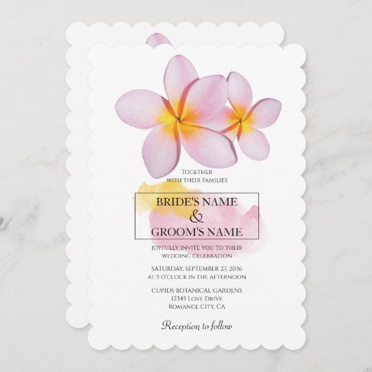 Tropical Plumeria Frangipani Hochzeitseinladungen Einladung (Vorne/Hinten)