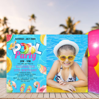 Tropical Pool Bash for Girl – Birthday Girl Photo Einladung