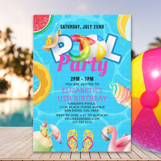 Tropical Pool Bash for Girl – Summer Birthday Girl Einladung