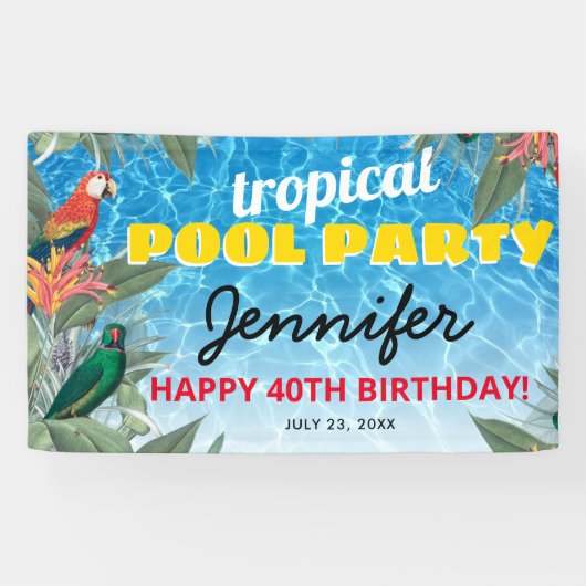 Tropical Pool Birthday Party Banner (Horizontal)