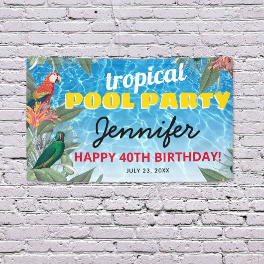 Tropical Pool Birthday Party Banner