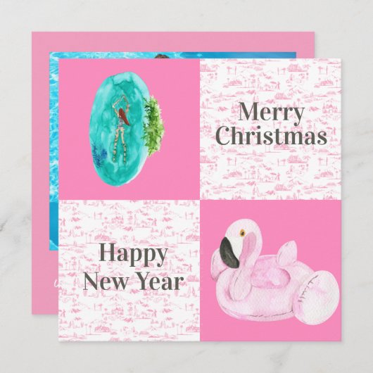 Tropical Pool Flamingo Floatio Weihnachten Mitteilungskarte (Vorne/Hinten)