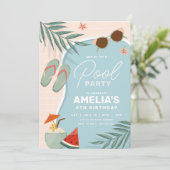 Tropical Pool-Geburtstagsparty Einladung (Stehend Vorderseite)