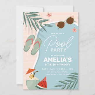 Tropical Pool-Geburtstagsparty Einladung