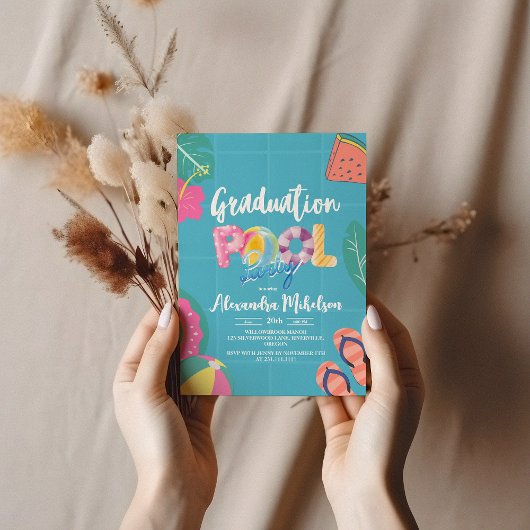 Tropical Pool Graduation Party Einladung