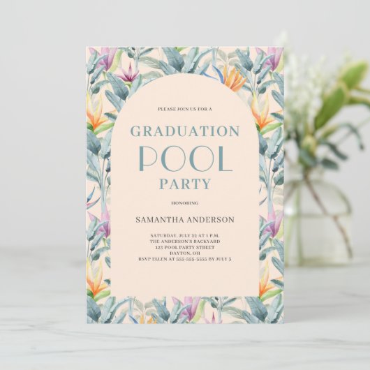Tropical Pool Party Abschluss Einladung (Stehend Vorderseite)