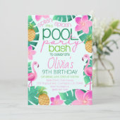 Tropical Pool Party Birthday Party Invitation Einladung (Stehend Vorderseite)