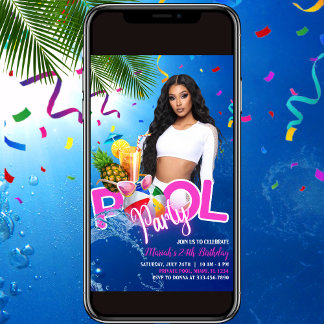 Tropical Pool Party Geburtstag Einladung Flyer
