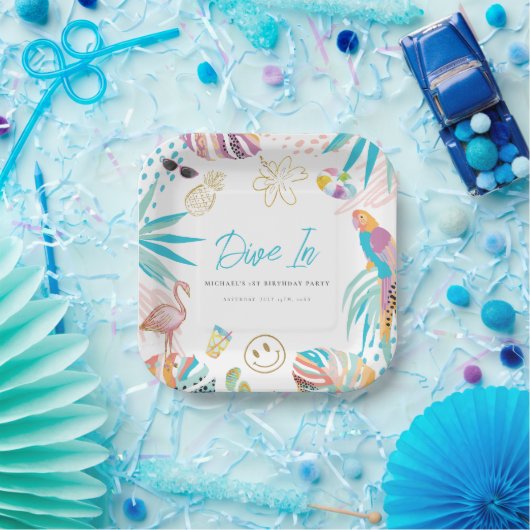 Tropical Pool Party Geburtstag Pappteller (Party)