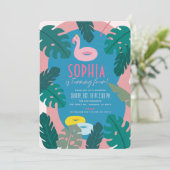 Tropical Pool Party Pink Girl Geburtstag Einladung (Stehend Vorderseite)