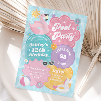 Tropical Pool Party Retro Sommer Geburtstag Party Einladung
