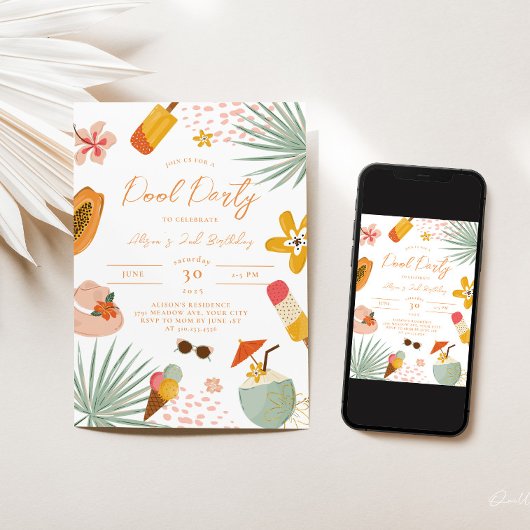 Tropical Pool Party Sommergeburtstag Einladung