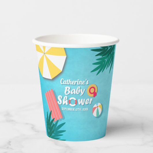 Tropical Pool Party Summer Baby Dusche Pappbecher (Vorderseite)
