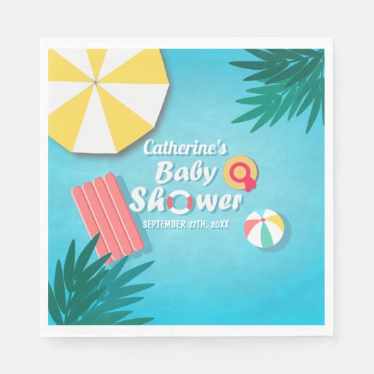 Tropical Pool Party Summer Baby Dusche Serviette (Vorderseite)