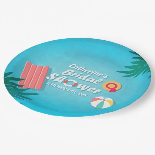 Tropical Pool Party Summer Brautparty Pappteller (Schrägansicht)