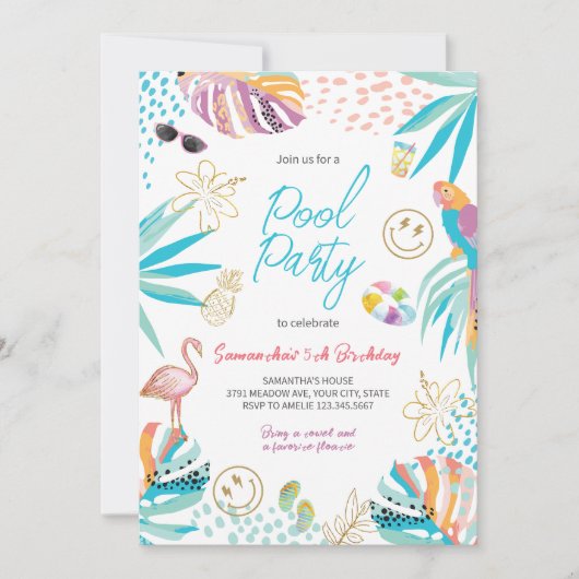 Tropical Pool Party zum Geburtstag Einladung (Vorderseite)