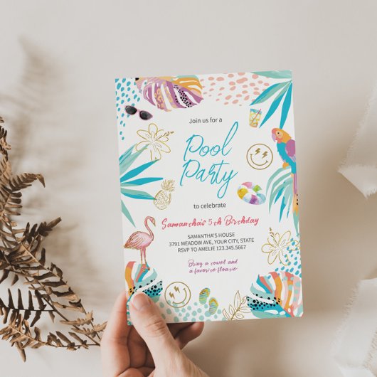 Tropical Pool Party zum Geburtstag Einladung