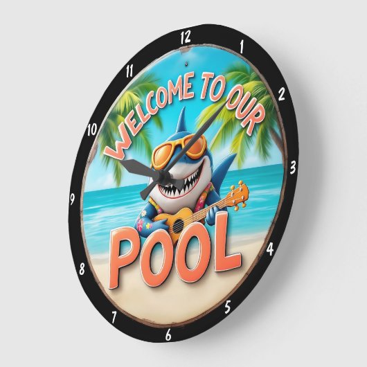 Tropical Pool Shark Playing Guitar Vacation Vibes Große Wanduhr (Winkel)