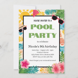 Tropical-Poolparty-Einladung Nicole 9. Geburtstag Einladung