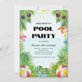 Tropical-Poolparty-Einladung Nicole 9. Geburtstag Einladung