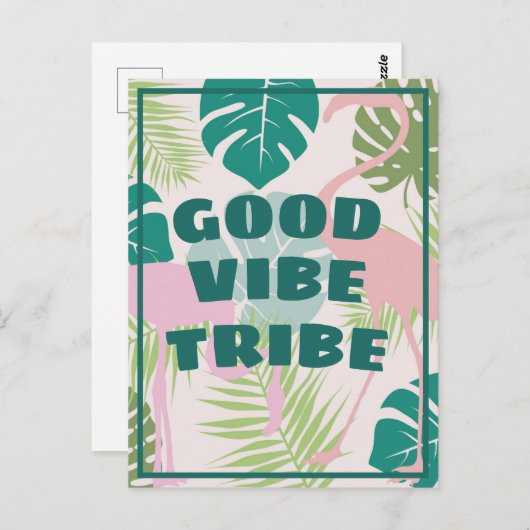 Tropical Positive "Good Vibe Tribe" Flamingo Postkarte (Vorne/Hinten)