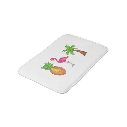 Tropical Print Palm Tree Ananas Pink Flamingo Badematte (Schrägansicht)