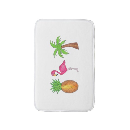 Tropical Print Palm Tree Ananas Pink Flamingo Badematte (Vorderseite Vertikal)