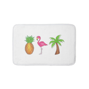 Tropical Print Palm Tree Ananas Pink Flamingo Badematte