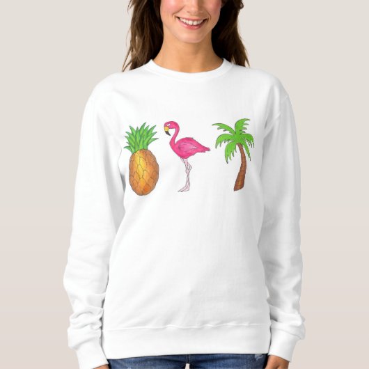 Tropical Print Palm Tree Ananas Pink Flamingo Sweatshirt (Vorderseite)