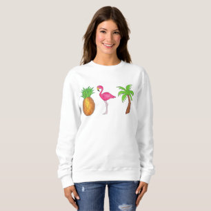 Tropical Print Palm Tree Ananas Pink Flamingo Sweatshirt