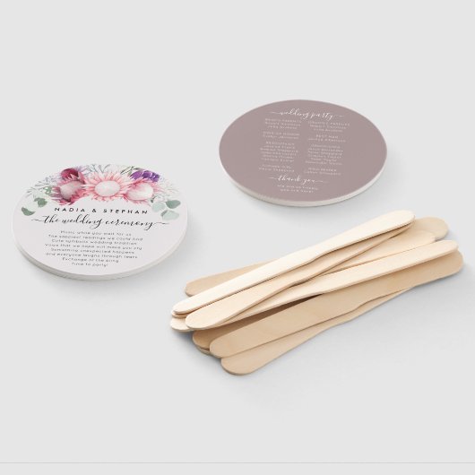 Tropical Protea and Eukalyptus Wedding Program Fächer (Non-assembled)