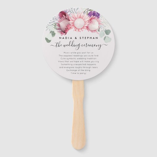 Tropical Protea and Eukalyptus Wedding Program Fächer (Vorderseite)