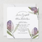 Tropical Protea Lila Watercolor Hochzeit Einladung (Vorderseite)