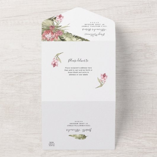 Tropical Protea Palm Blätter All In One Einladung (Außenbereich)