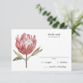 Tropical Protea Palm Leaf Wedding RSVP Karte (Stehend Vorderseite)